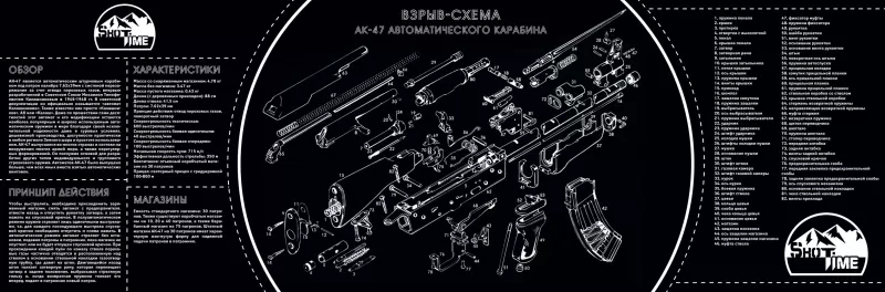 Коврик ShotTime для чистки оружия АК-47, 90х30см