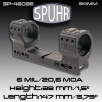 Небыстросъемный моноблок SPUHR длина 147 мм, 34 мм, BH 38 мм, на Picatinny, уровень, наклон 6 MIL (20,6 МОА), SP-4603B
