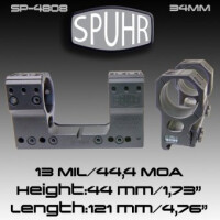 Тактический кронштейн SPUHR D34мм для установки на Picatinny, H44мм, наклон 13MIL/44.4MOA (SP-4808)