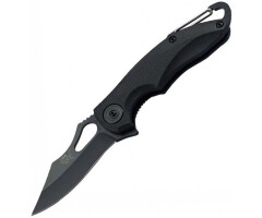 Нож Sanrenmu серии EDC, лезвие 65мм., цвет - черный, рукоять - пластик, цвет - черный, карабин