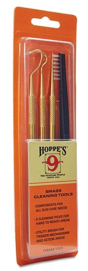 Набор сервисных инструментов Hoppe's 9 (3 стержня латунь с насадками + нейлоновая щетка) упаковка - блистер T03