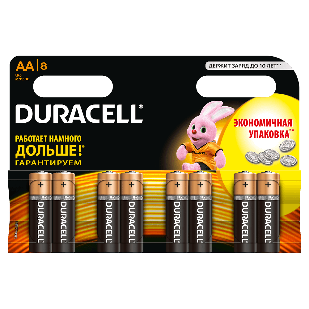 Щелочные батарейки Duracell Basic AA, 8УП, 8 шт