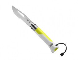 Нож Opinel серии Specialists Outdoor №08, клинок 8,5см, нерж.сталь, пластик, свисток, темляк, белый/желтый
